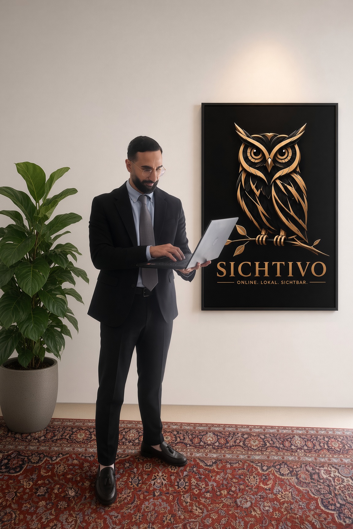 Sija Mosh, Geschäftsführer von Sichtivo, bei der Arbeit am Laptop