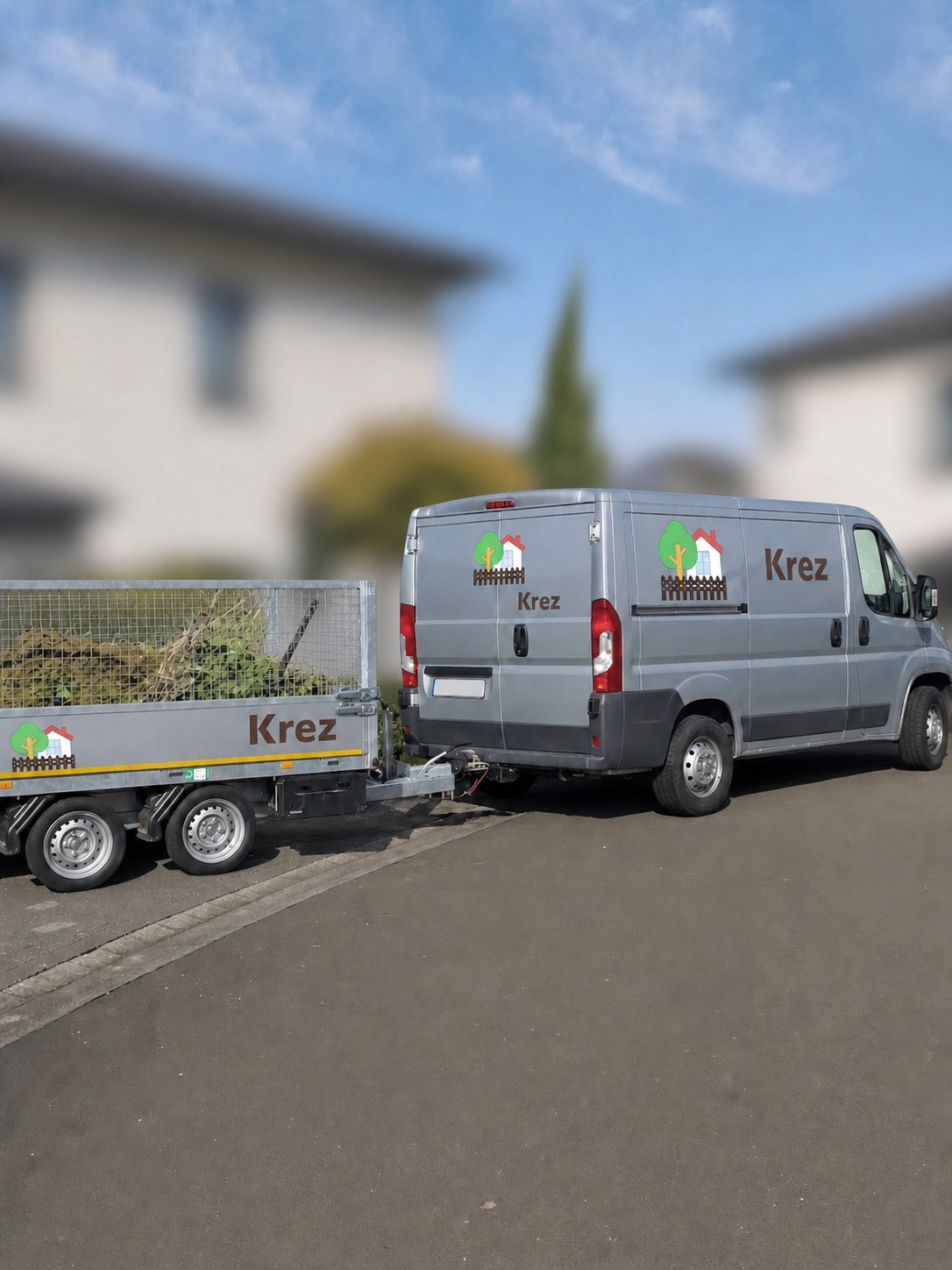 Fahrzeug und Anhänger von Krez Gartenbau